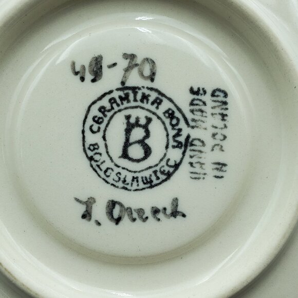 Polish Pottery Blue Hearts Blue Diamonds Saucer Dessert Appetizer Mini Plate - Picture 5 of 7